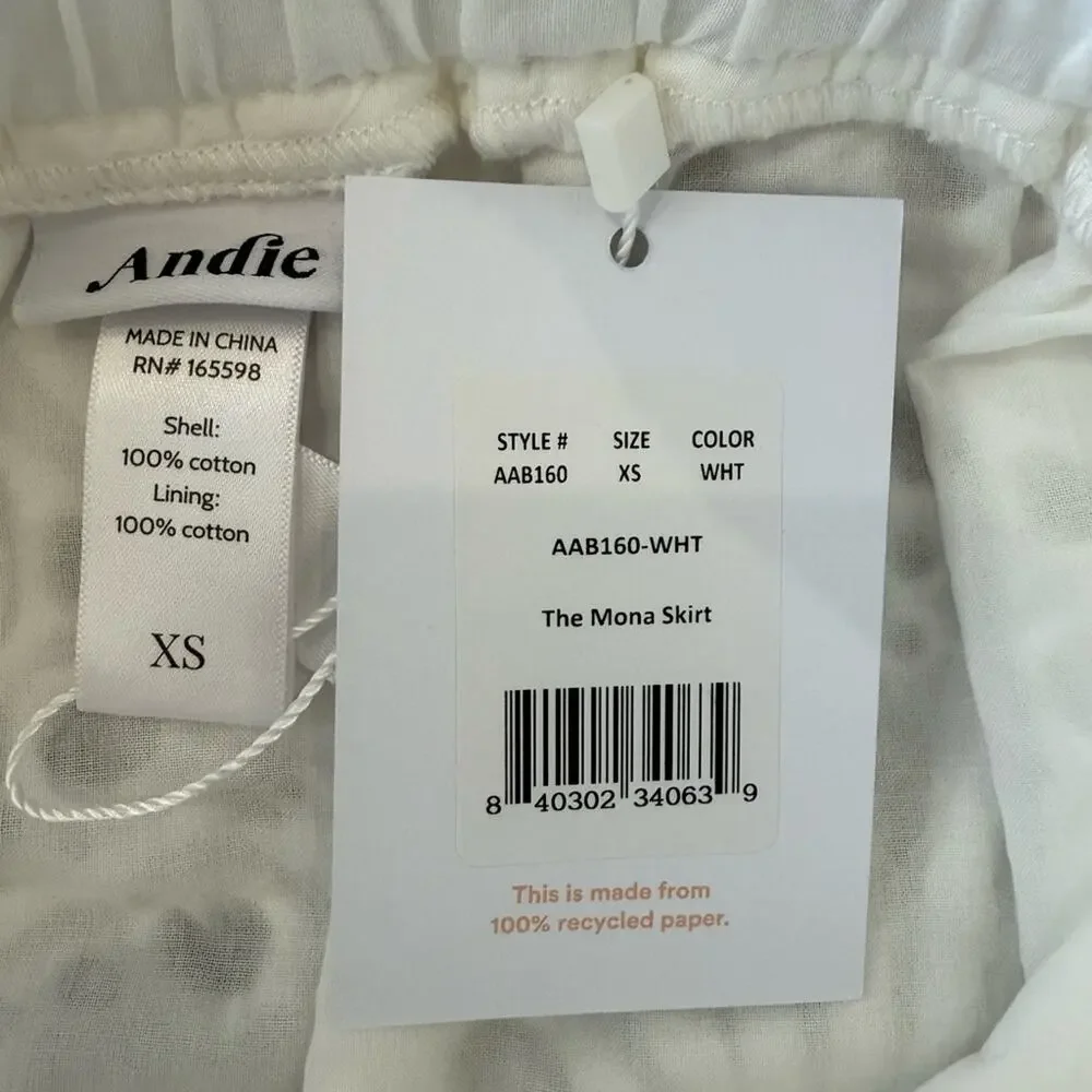 NWT Andie Swim The Mona Eyelet Scalloped Pull On Midi Skirt Coconut White Sz XS